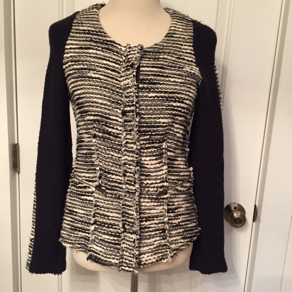 DREW ANTHROPOLOGIE NEW JACKET LINDSAY NEEDLEPOINT BLACK WHITE SNAP FRONT Size S